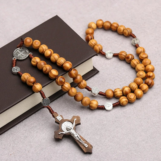 ✝️ Catholic Wood Beaded Rosary Necklace – Ξύλινο Ροζάριο με INRI Σταυρό | Ανδρικό & Γυναικείο Μακρύ Κολιέ Προσευχής