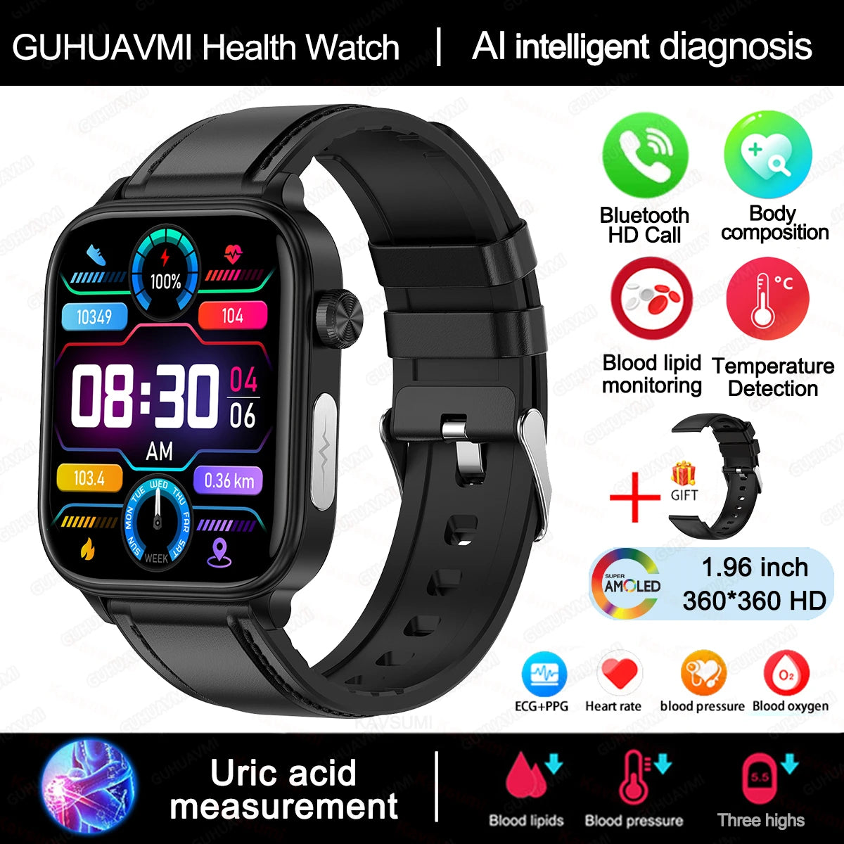 Smart Watch ECG + PPG – Προηγμένο Ρολόι Υγείας & Ευεξίας για Γυναίκες