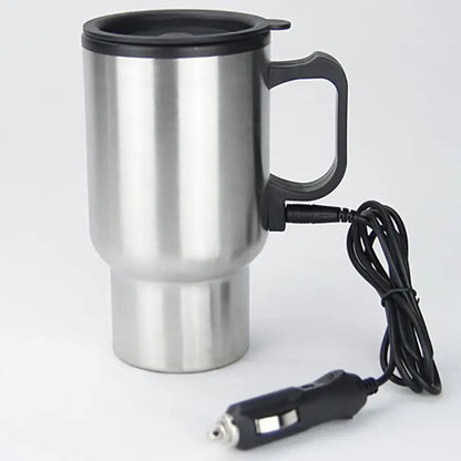 🚗 12V Car Heated Mug 450ml | Θερμαινόμενο Θερμός Αυτοκινήτου από Ανοξείδωτο Ατσάλι με Καπάκι & Φορτιστή Αναπτήρα