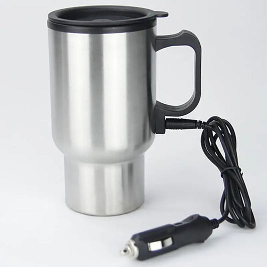 🚗 12V Car Heated Mug 450ml | Θερμαινόμενο Θερμός Αυτοκινήτου από Ανοξείδωτο Ατσάλι με Καπάκι & Φορτιστή Αναπτήρα