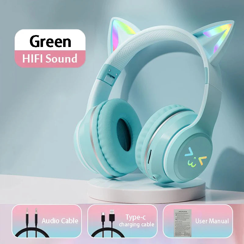 🎧 RGB Glow Cat Ear Wireless Headphones | Bluetooth 5.3 Earbuds με LED Φωτισμό & Μικρόφωνο | Ασύρματα Gaming & Sports Headphones
