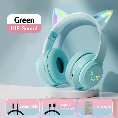 🎧 RGB Glow Cat Ear Wireless Headphones | Bluetooth 5.3 Earbuds με LED Φωτισμό & Μικρόφωνο | Ασύρματα Gaming & Sports Headphones