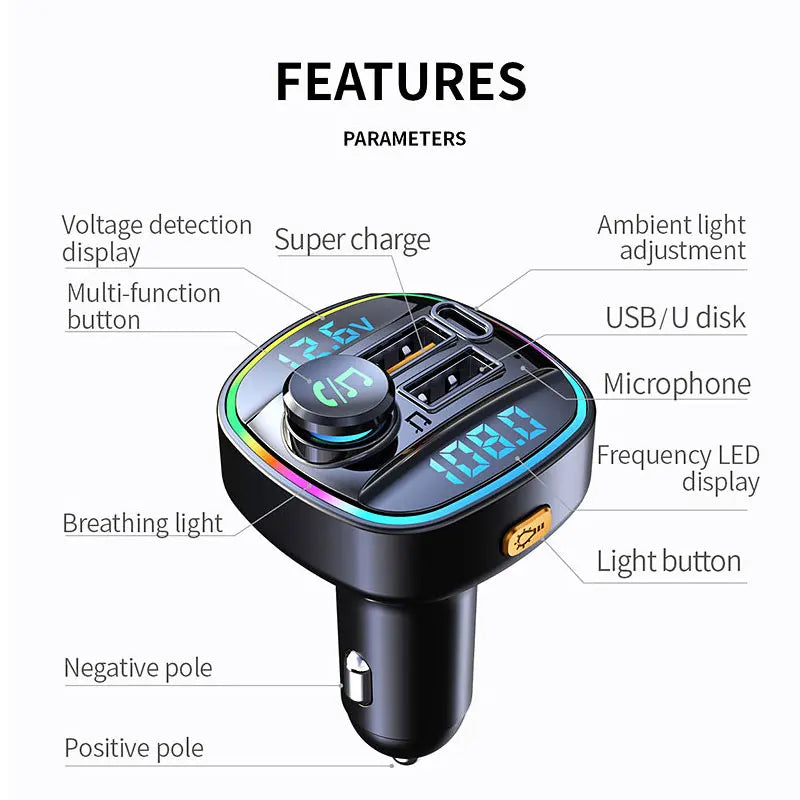 🚗 Bluetooth 5.0 FM Transmitter για Αυτοκίνητο – Handsfree Κλήσεις, MP3 Player & Γρήγορη Φόρτιση 22.5W