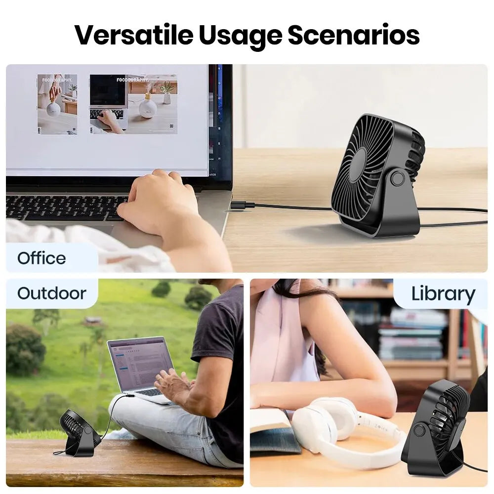 TOPK K52 Mini USB Fan 4” – Portable Desk Fan with 3 Speeds & 360° Adjustment