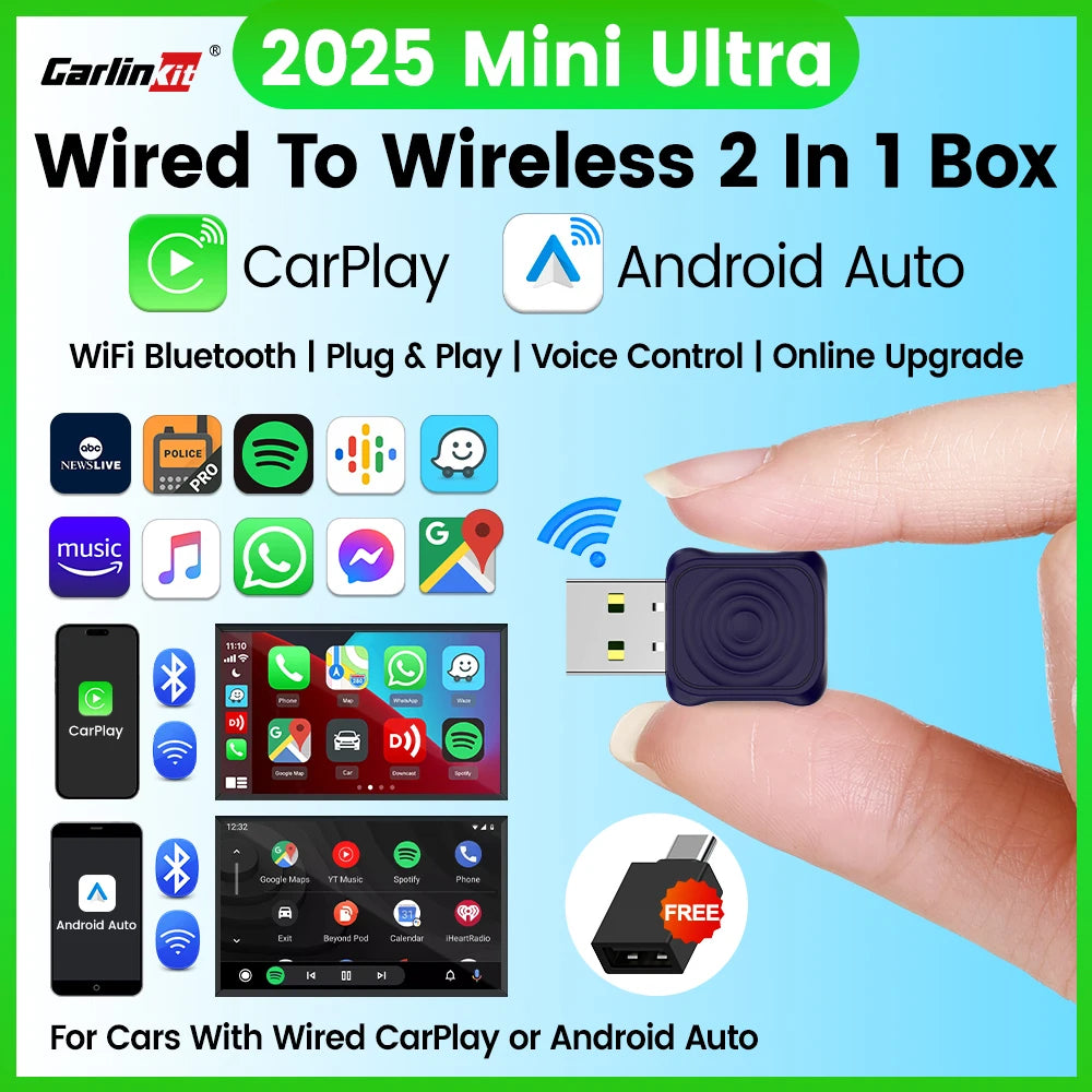 🚗 CarlinKit 5.0 Mini Ultra Wireless Adapter | Wireless CarPlay & Android Auto | Plug & Play | WiFi + Bluetooth Auto Connect | For OEM Car Systems