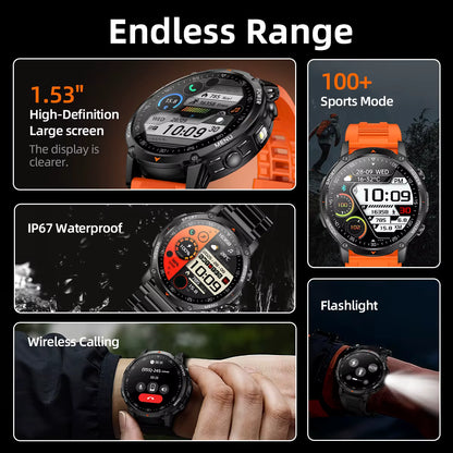 Military Smartwatch με 1400mAh Μπαταρία & Bluetooth Calling