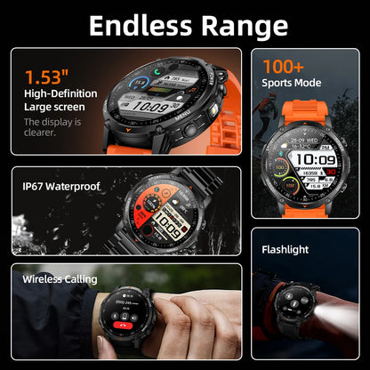 Military Smartwatch με 1400mAh Μπαταρία & Bluetooth Calling