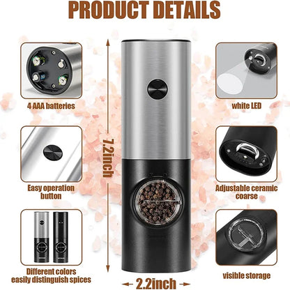 🧂✨ Ηλεκτρικός Αυτόματος Μύλος Αλατιού & Πιπεριού με LED – Σετ Μπαταρίας & Ρυθμιζόμενη Άλεση ✨🧂