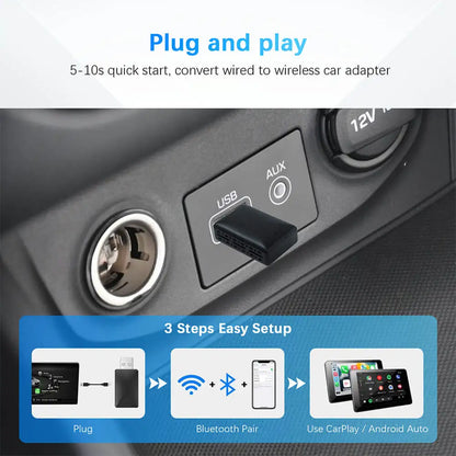 🚗 2-in-1 Wireless CarPlay & Android Auto Adapter | Smart Mini BT + WiFi USB Dongle | Plug & Play | Universal Compatibility for OEM Cars