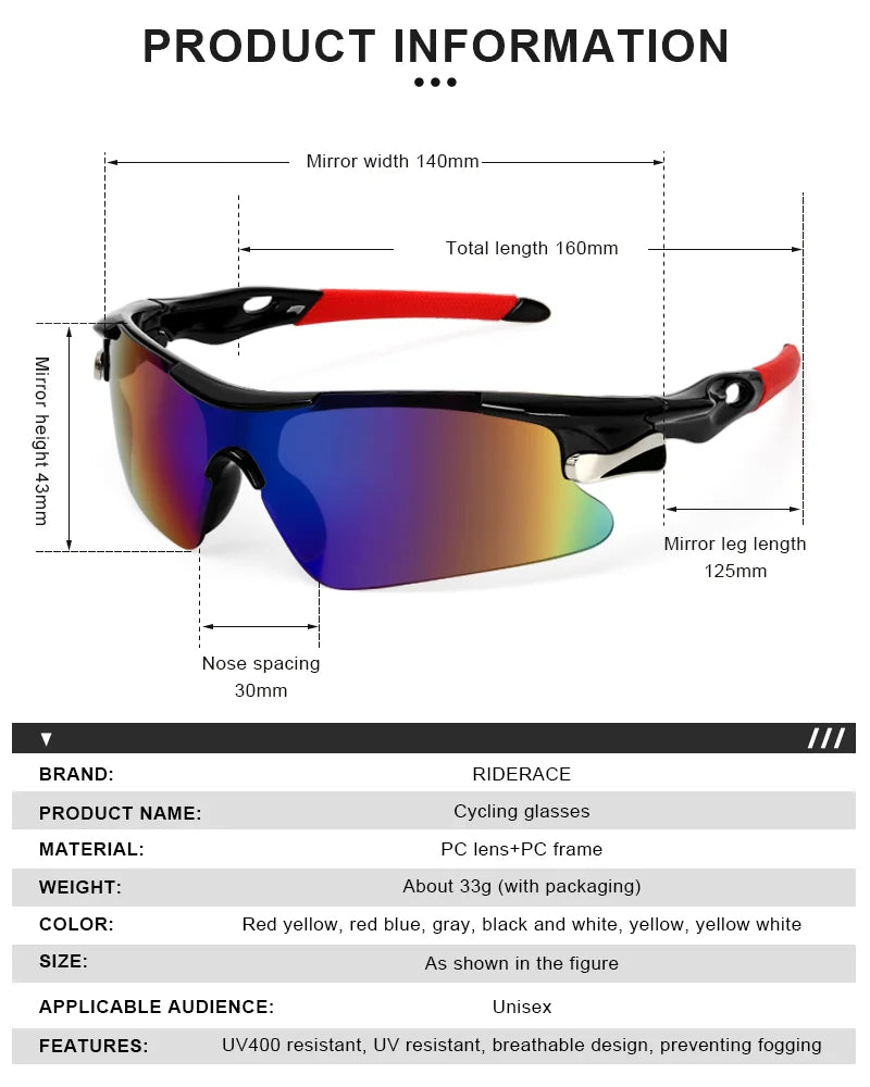 😎 RIDERACE Ανδρικά Αθλητικά Γυαλιά Ηλίου – UV400, Αντιχαρακτικά & Αντιανεμικά για Ποδηλασία 🚴‍♂️✨