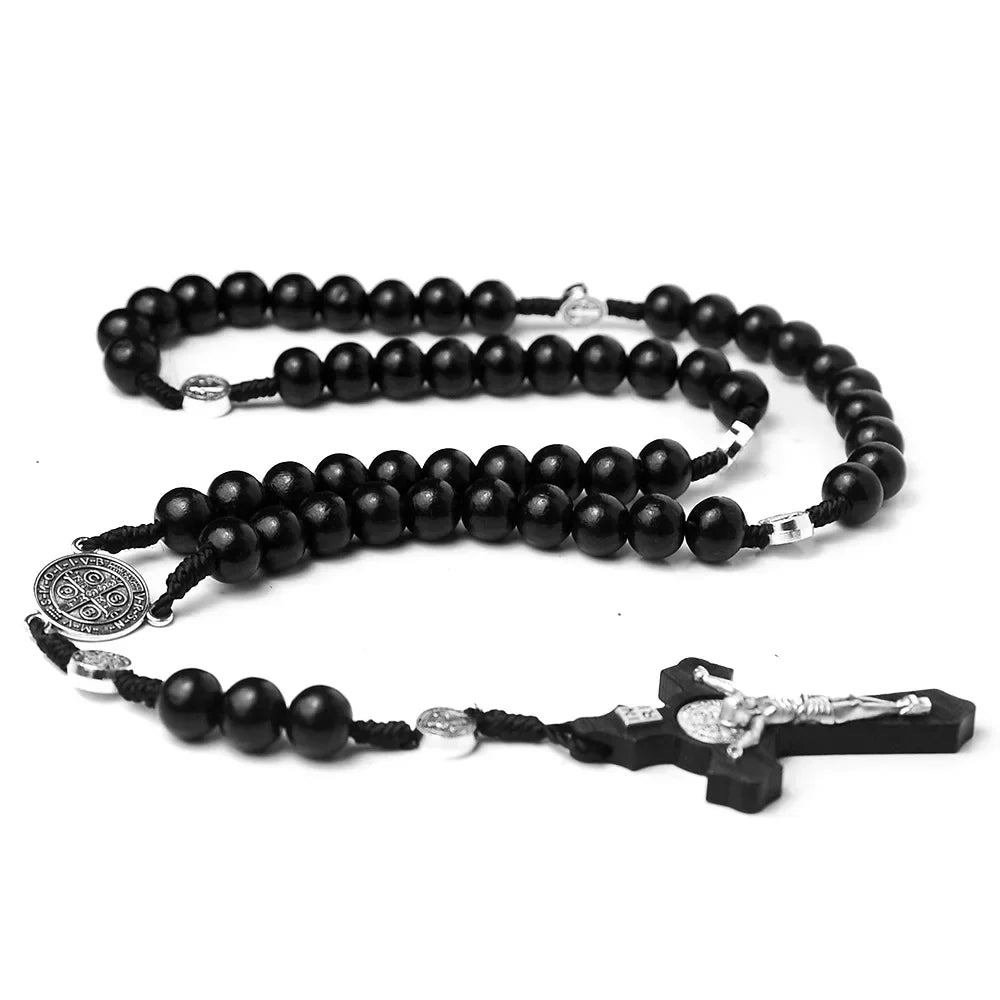 ✝️ Catholic Wood Beaded Rosary Necklace – Ξύλινο Ροζάριο με INRI Σταυρό | Ανδρικό & Γυναικείο Μακρύ Κολιέ Προσευχής