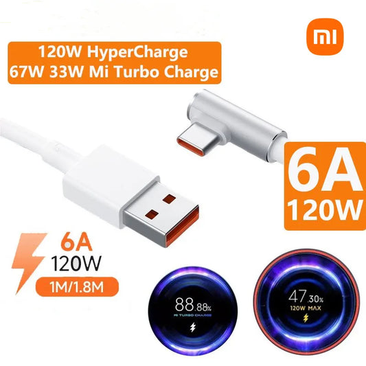 ⚡🔌 Original Xiaomi 120W 6A USB-A σε Type-C Καλώδιο – Super Fast Charging με 90° Elbow Design