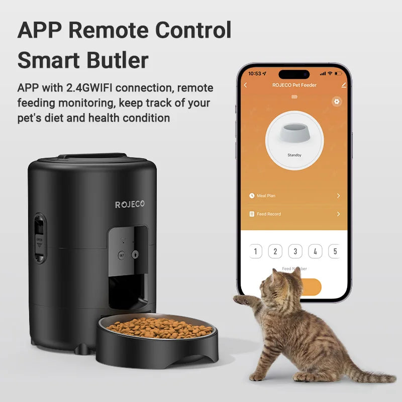 🐾 ROJECO Smart Automatic Pet Feeder 2L | WiFi Ταΐστρα για Γάτες & Σκύλους | Χρονοπρογραμματισμός, APP Control & Ασφαλές Κλείδωμα