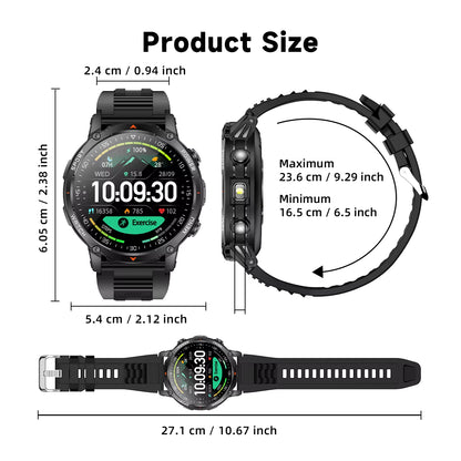 Military Smartwatch με 1400mAh Μπαταρία & Bluetooth Calling