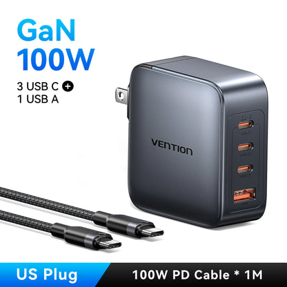 ⚡ Vention 100W GaN Φορτιστής 4 Θυρών USB-C – PD Fast Charge Η απόλυτη λύση για ταυτόχρονη και γρήγορη φόρτιση laptop, tablet και smartphone! 💻📱🔋