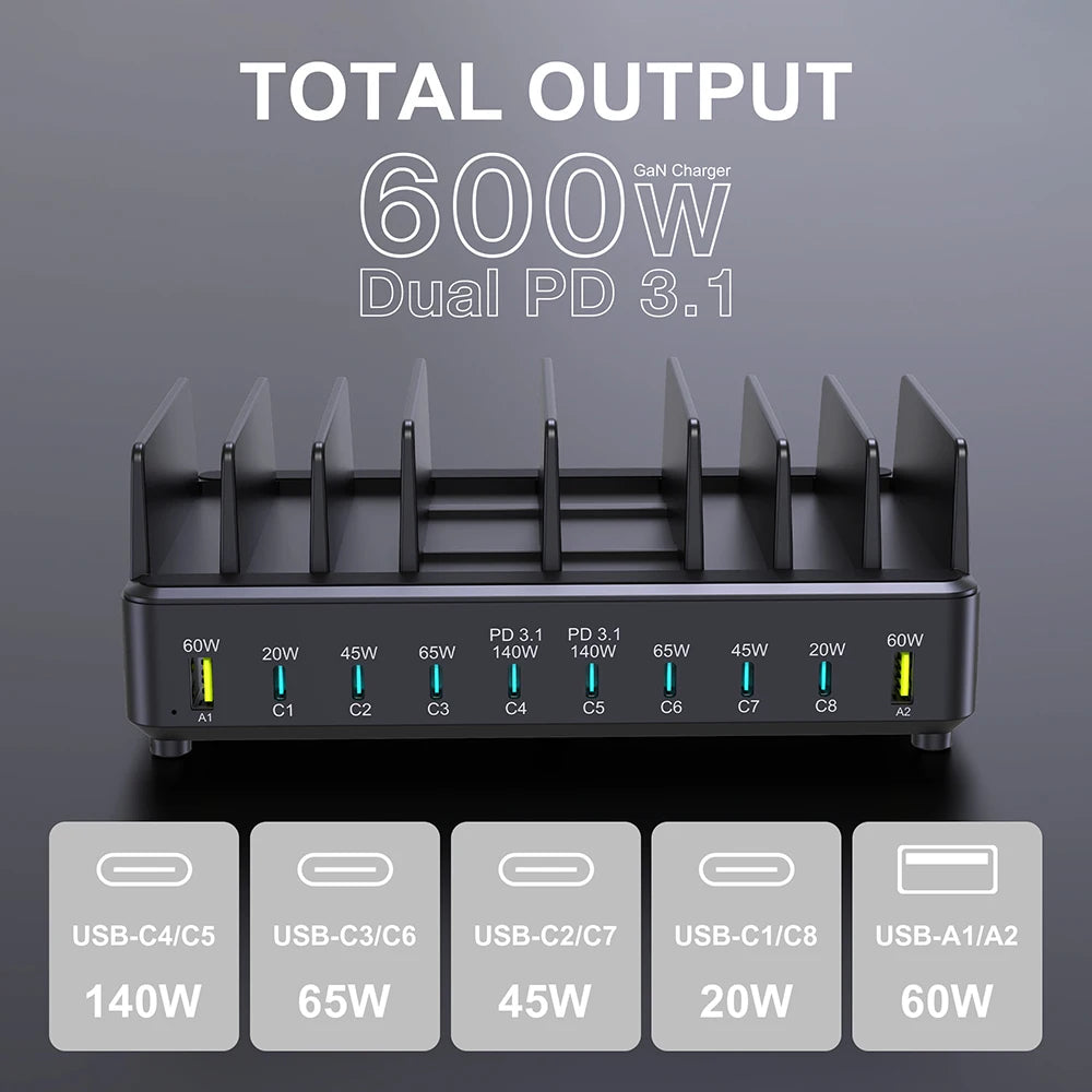 ⚡🔌 Ueetop 600W Multi USB Fast Charger – 10 Θύρες GaN PD 3.1 Charging Station ⚡