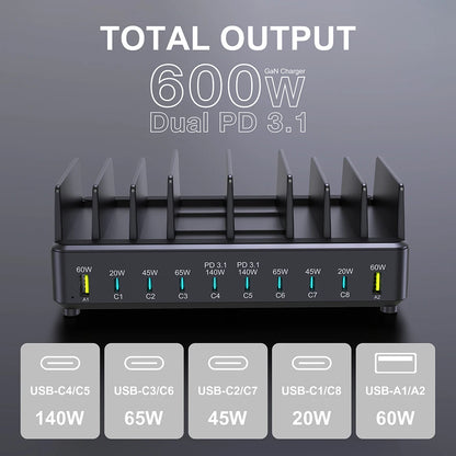 ⚡🔌 Ueetop 600W Multi USB Fast Charger – 10 Θύρες GaN PD 3.1 Charging Station ⚡