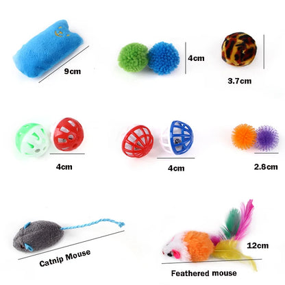 12/20pcs Cat Toy Set 🐱🎁 | Bell Ball, Sisal Mouse & Stick 🎾🐭 | Interactive Play for Kittens & Cats ✅