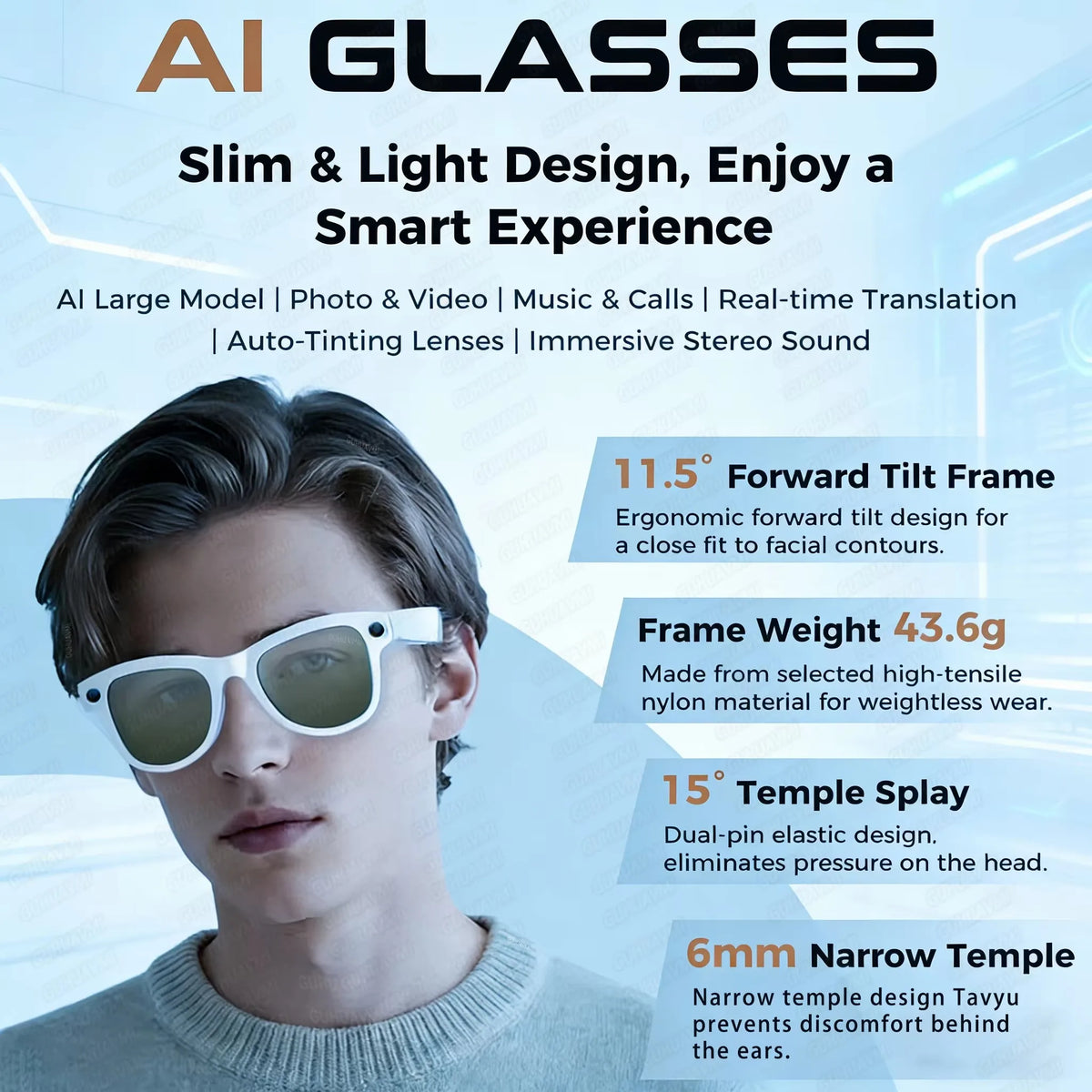 GUHUAVMI M02 Ultra AI Smart Glasses – AI Smart Glasses with Camera, Translation, 32GB & Bluetooth 5.3