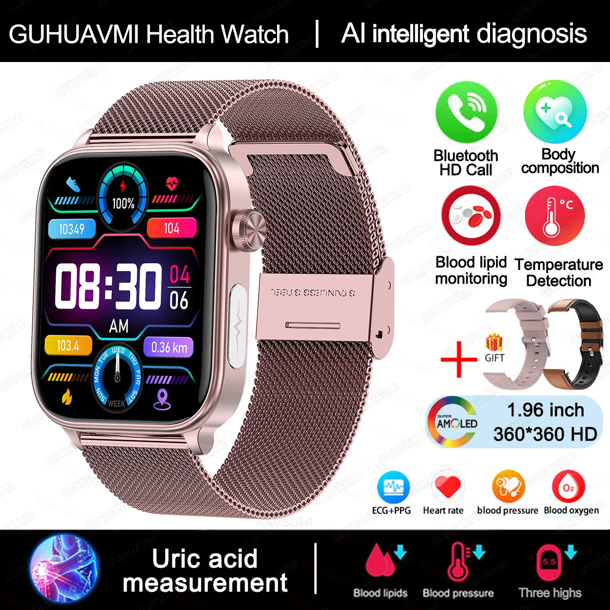 Smart Watch ECG + PPG – Προηγμένο Ρολόι Υγείας & Ευεξίας για Γυναίκες