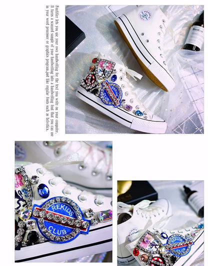 💎👟 Γυναικεία Canvas Sneakers με Διαμάντια – Χειροποίητα & Μοναδικά 👟💎