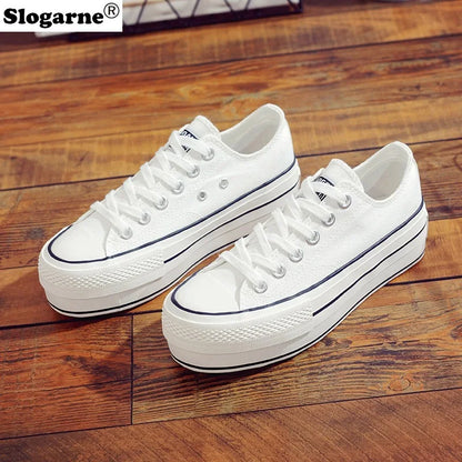 👟💖 Γυναικεία Canvas Sneakers με Κρυφό Τακούνι & Παχιά Σόλα 4.5CM 💖👟