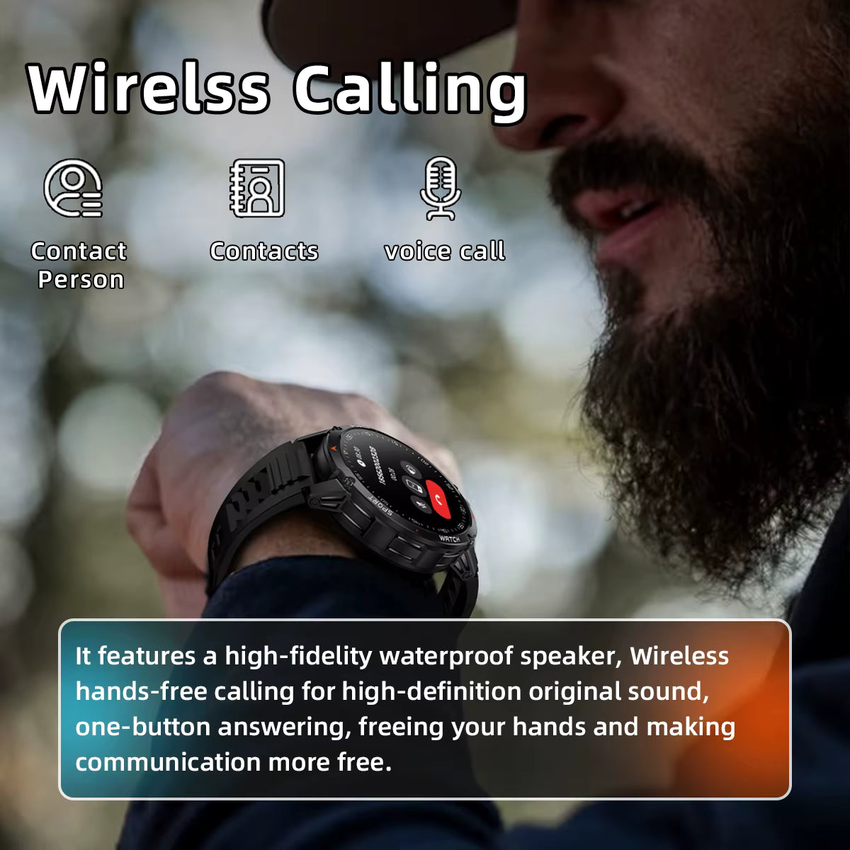 Military Smartwatch με 1400mAh Μπαταρία & Bluetooth Calling