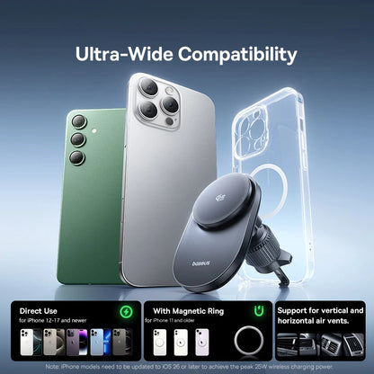 🚗📱 Baseus Qi2.2 Cooling Magnetic Car Phone Holder – 25W Wireless Fast Charger
