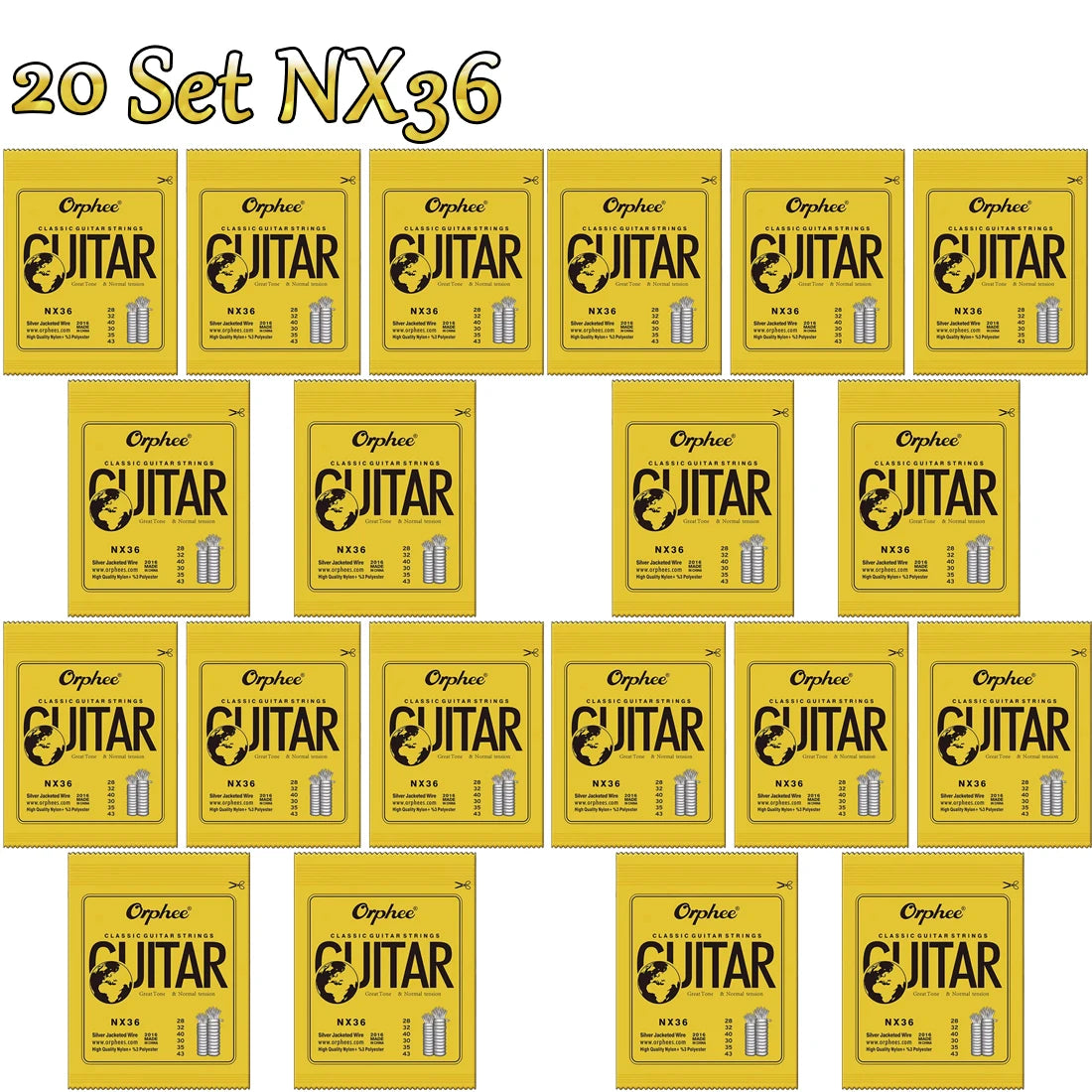 🎸✨ Orphee NX Series – Κλασικές Χορδές Κιθάρας 6τμχ σετ, Nylon & Silver-Plated Copper Wound 🎶