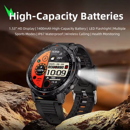Military Smartwatch με 1400mAh Μπαταρία & Bluetooth Calling