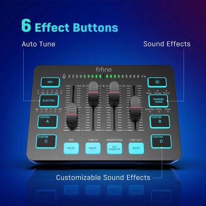🎧 FIFINE Gaming Audio Mixer – AmpliGame SC3  Streaming 4-Channel RGB Mixer με XLR Microphone Interface για Gaming, Podcast & Live Entertainment