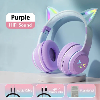 🎧 RGB Glow Cat Ear Wireless Headphones | Bluetooth 5.3 Earbuds με LED Φωτισμό & Μικρόφωνο | Ασύρματα Gaming & Sports Headphones