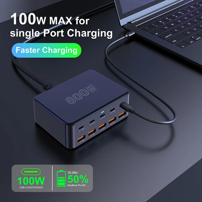 ⚡🔌 800W GaN Desktop Charger – 10 Θύρες USB-C / USB-A PD Fast Charging