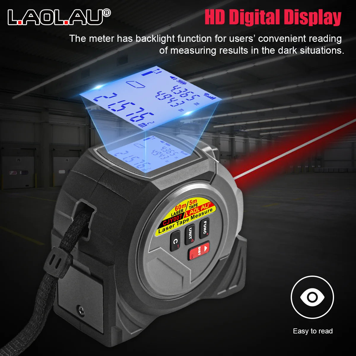 📐🔦 3-in-1 Laser Distance Meter & Measuring Tape 5m – Digital Distance Measurer with Laser Cross and Magnet 🔦📐