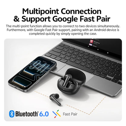 🎧 QCY MeloBuds N60 – Bluetooth 6.0 Earbuds με ANC, LDAC & 45H Αυτονομία