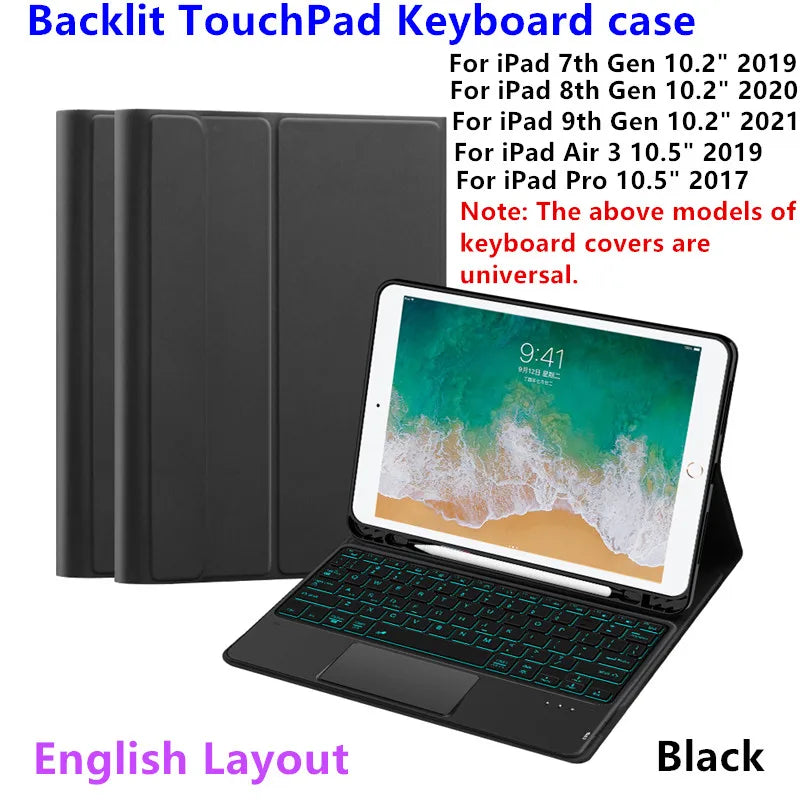 💻✨ Keyboard Case με Touchpad & Backlight – Συμβατό με iPad 7/8/9th Gen, Air3 & Pro 10.5" ✨📱