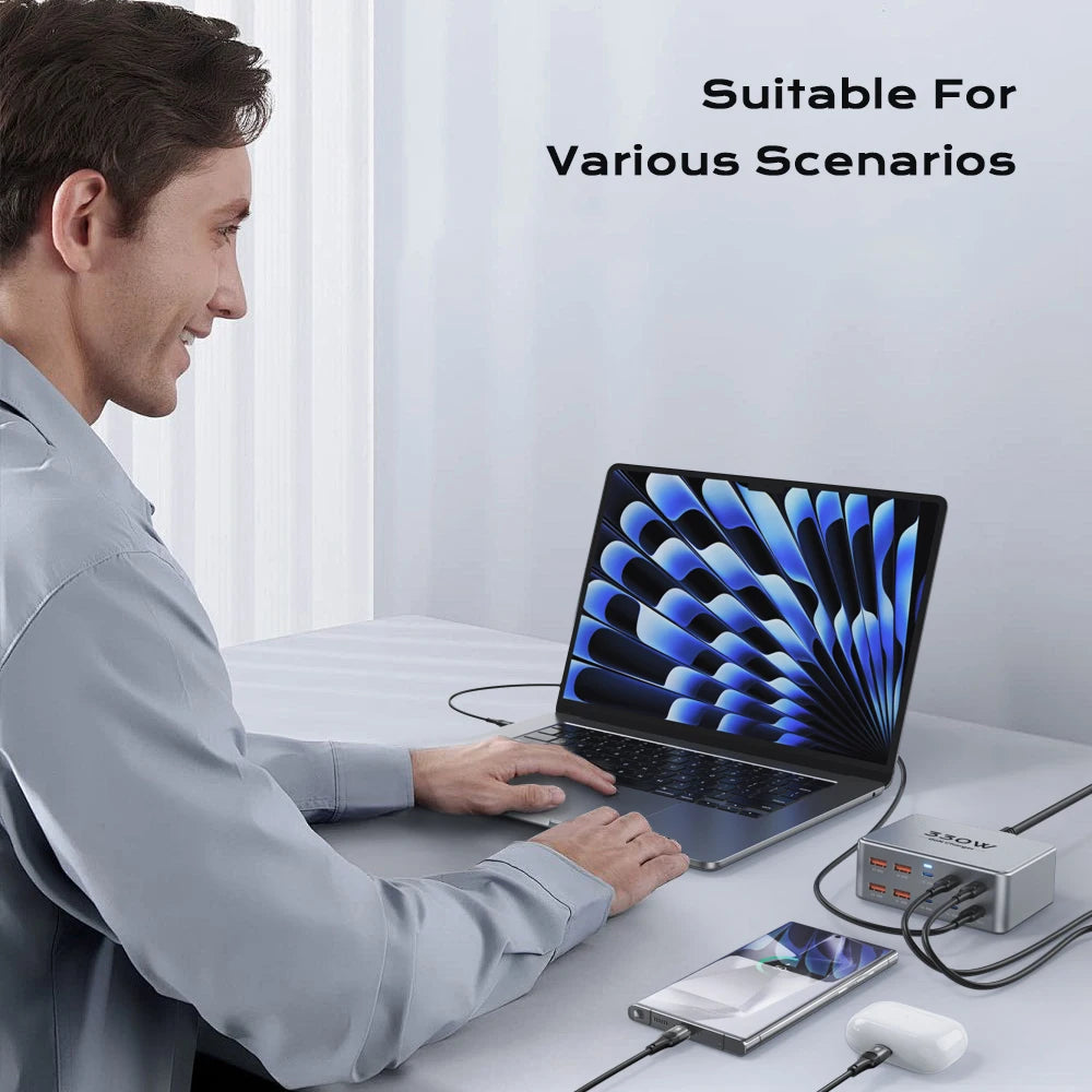 ⚡🔌 330W GaN Desktop Charger – 10 Θύρες (6×USB-C + 4×USB-A) PD 3.0 / PPS / QC 3.0