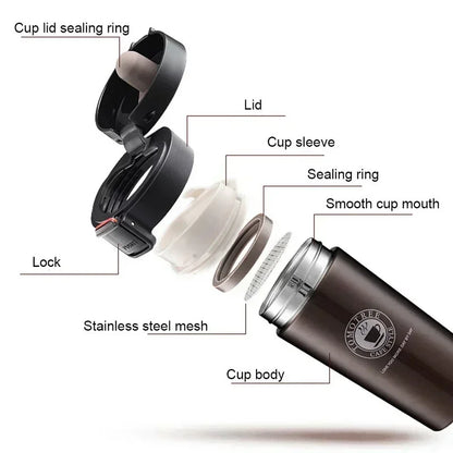☕ 304 Stainless Steel Θερμός Κούπα Διπλού Τοίχου – 380ml/500ml | Vacuum Flask Thermos Mug με Φίλτρο Τσαγιού & Αξεσουάρ