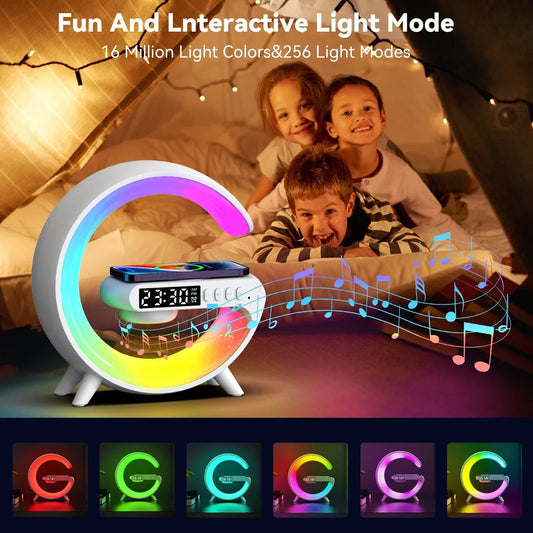 🔋🌈 Multifunction Wireless Charger Stand Pad RGB Light Alarm Clock Speaker (Mini Edition)