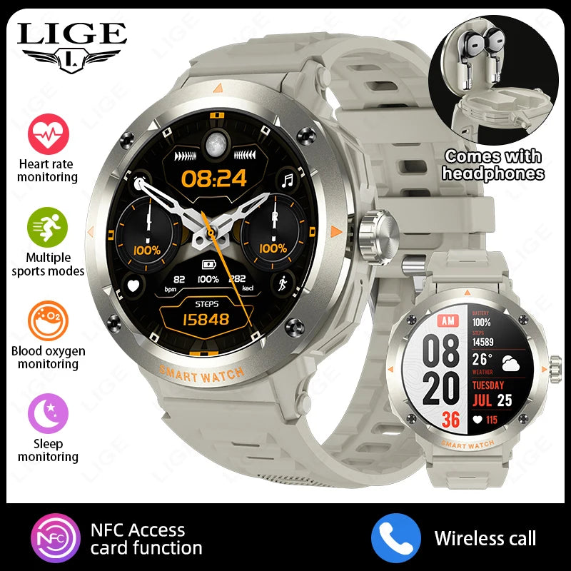 ⌚ LIGE 2-σε-1 Smart Watch με Ενσωματωμένα Bluetooth Ακουστικά TWS | NFC, Καρδιακός Ρυθμός, Οξυγόνο, Κλήσεις & Fitness Tracker