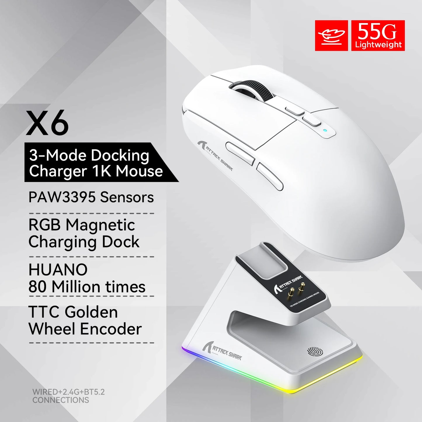🎮 Attack Shark X6 Bluetooth Gaming Mouse – PAW3395 Sensor, RGB, Macro, Tri-Mode