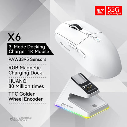 🎮 Attack Shark X6 Bluetooth Gaming Mouse – PAW3395 Sensor, RGB, Macro, Tri-Mode