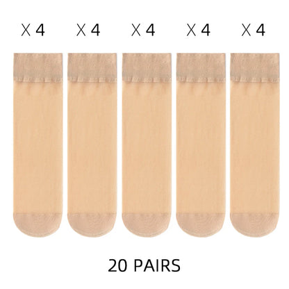 🧦✨ Σετ Διάφανα Κρυστάλλινα Καλτσάκια – Ultra Thin & Anti-Hook ✨🧦 5–20 Ζευγάρια Καλοκαιρινές Γυναικείες Κάλτσες | Crystal Silk Nylon Ankle Socks