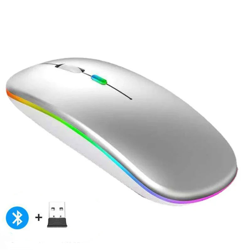 🖱️ Rechargeable Wireless Mouse – Dual Mode Bluetooth + 2.4GHz • Silent Click • Rechargeable Battery • 800–1600 DPI • Ultra-Slim Design ⚡