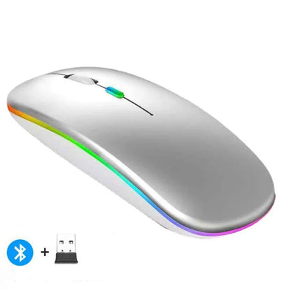 🖱️ Rechargeable Wireless Mouse – Dual Mode Bluetooth + 2.4GHz • Silent Click • Rechargeable Battery • 800–1600 DPI • Ultra-Slim Design ⚡
