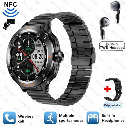 ⌚ Smart Watch με Ενσωματωμένα Bluetooth Ακουστικά 2-σε-1 | NFC, Κλήσεις, GPS, Καρδιακός Ρυθμός & Μουσική – Ιδανικό Δώρο για Άνδρες