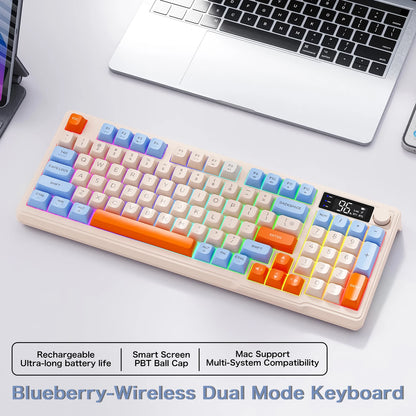 🎮⌨️🖱️ FREEWOLF M96 Wireless Bluetooth Keyboard + X7 Mouse Kit – Gaming Combo με Smart Screen & RGB ✨