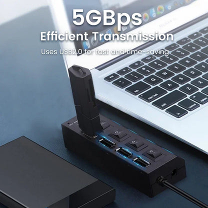🔌💻 USB 2.0 Hub με 7 Θύρες – Multi USB Splitter με Διακόπτες & LED Ένδειξη