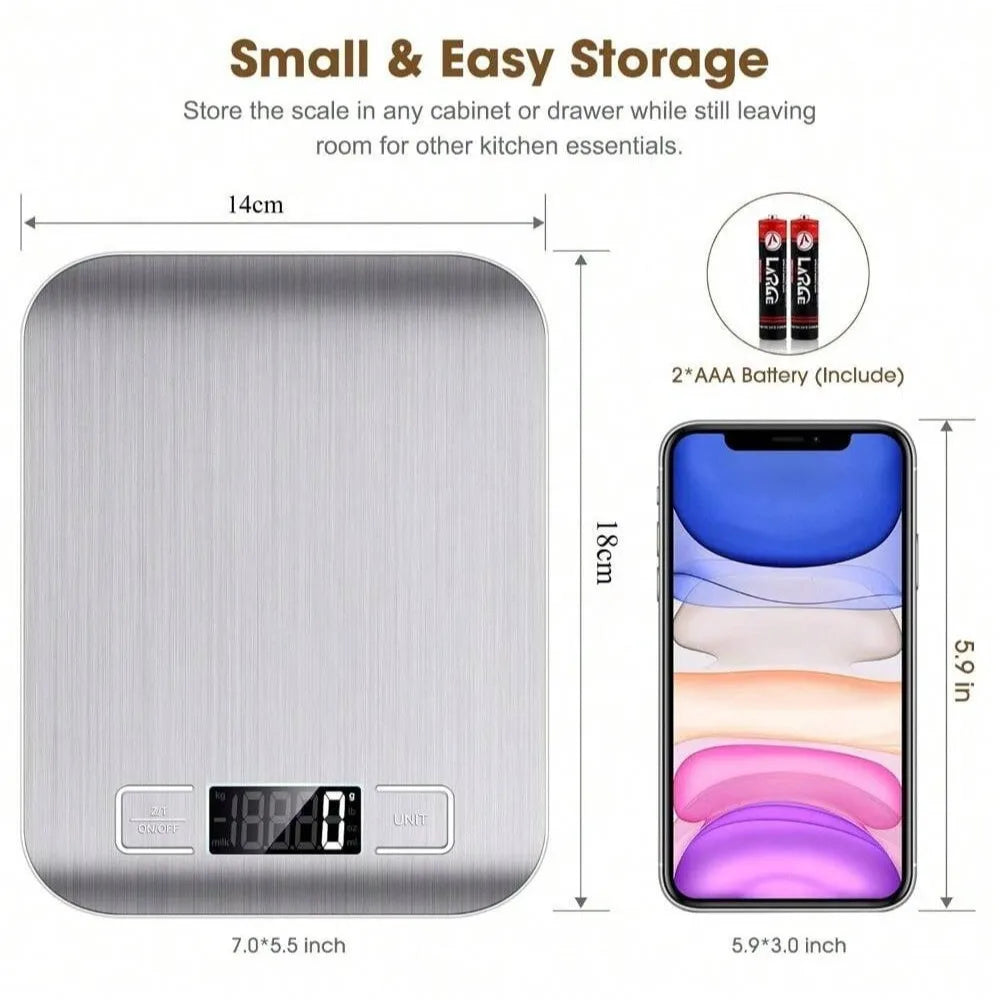 ⚖️ Ψηφιακή Ζυγαριά Κουζίνας 10kg – Με Οθόνη LCD, Ανοξείδωτη Επιφάνεια & Λειτουργία Απόβαρου ☕🍰