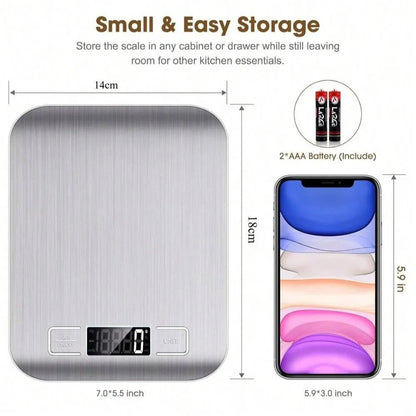 ⚖️ Ψηφιακή Ζυγαριά Κουζίνας 10kg – Με Οθόνη LCD, Ανοξείδωτη Επιφάνεια & Λειτουργία Απόβαρου ☕🍰